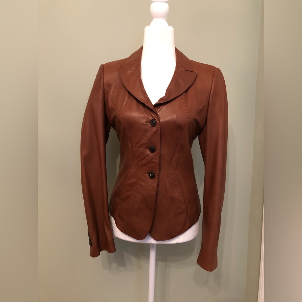 BOSS HUGO BOSS Brown leather Jacket *soft size 6